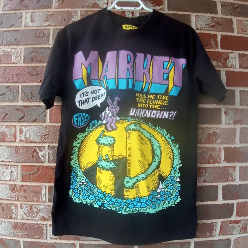 Market Smiley Into "Will he take the plunge Unknown" T-Shirt 'Black Size Medium